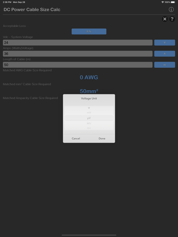 DC_Power_Cable_Size_Calc iPadOS App Screenshot 6