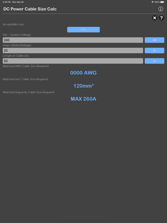 DC_Power_Cable_Size_Calc iPadOS App Screenshot 7