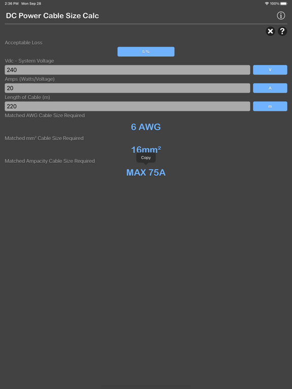 DC_Power_Cable_Size_Calc iPadOS App Screenshot 8