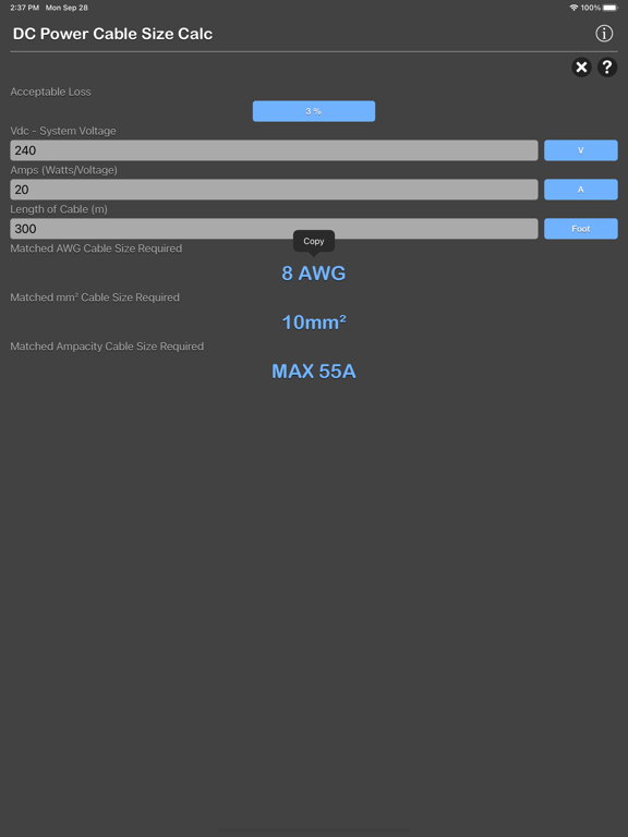 DC_Power_Cable_Size_Calc iPadOS App Screenshot 9