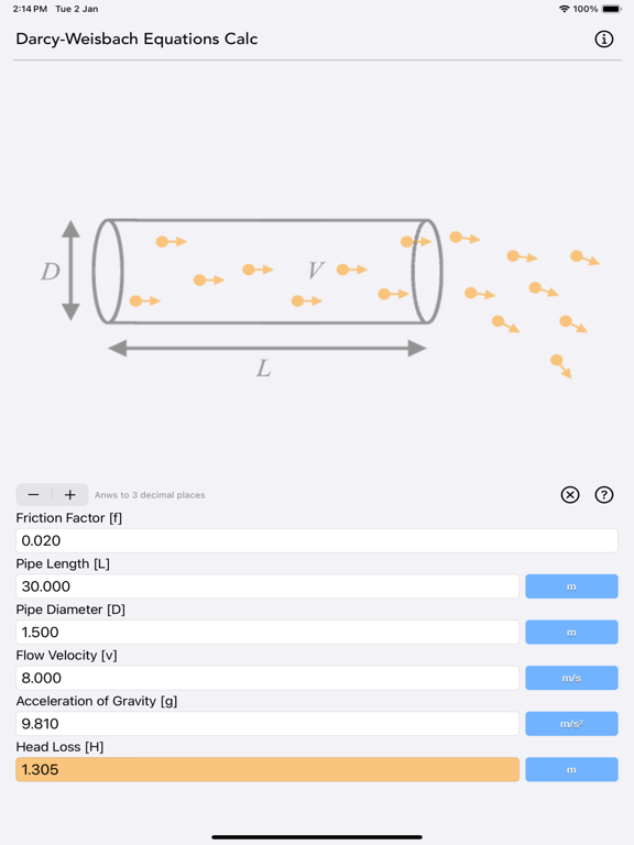 Darcy_Weisbach_Equations_Calc iPadOS App Screenshot 1