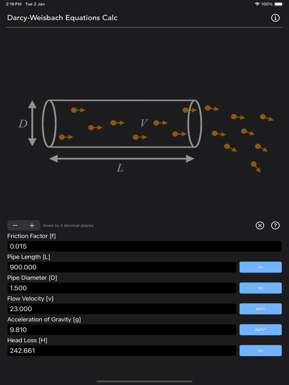 Darcy_Weisbach_Equations_Calc iPadOS App Screenshot 6