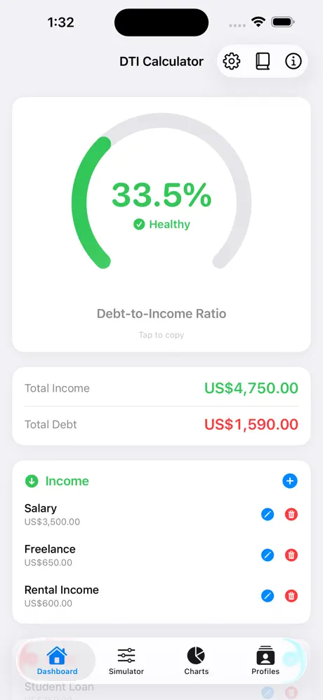 Debt_2_Income_Calculator iOS App Screenshot 1