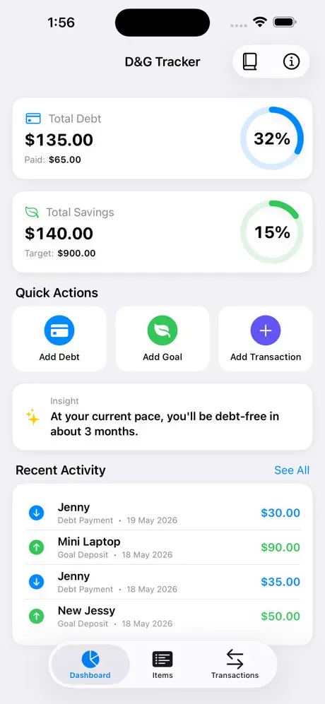 Debt_and_Goal_Tracker iOS App Screenshot 1