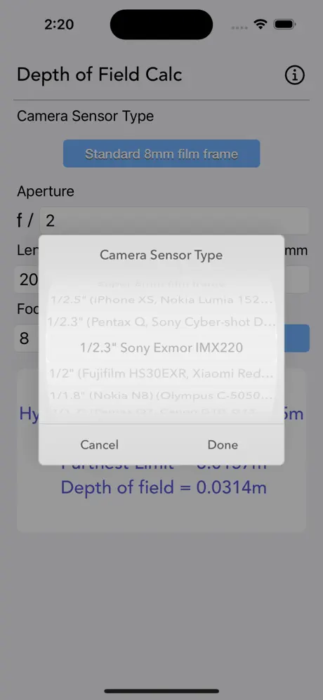 Depth_of_Field_Calculator iOS App Screenshot 2