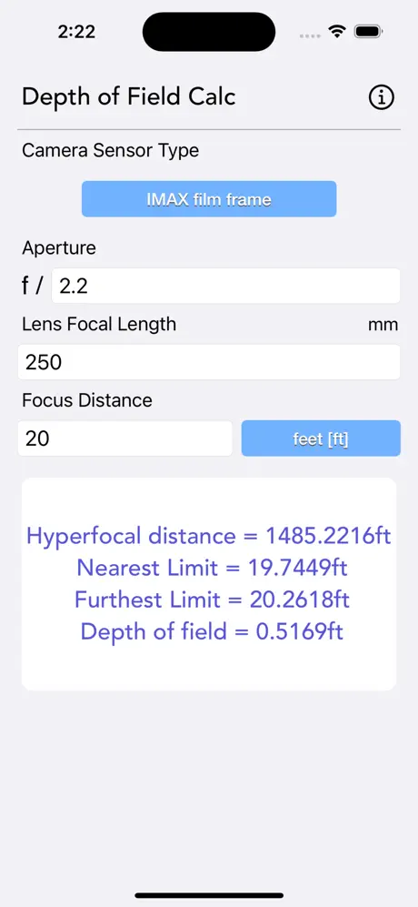 Depth_of_Field_Calculator iOS App Screenshot 5