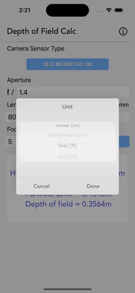 Depth_of_Field_Calculator iOS App Screenshot 6