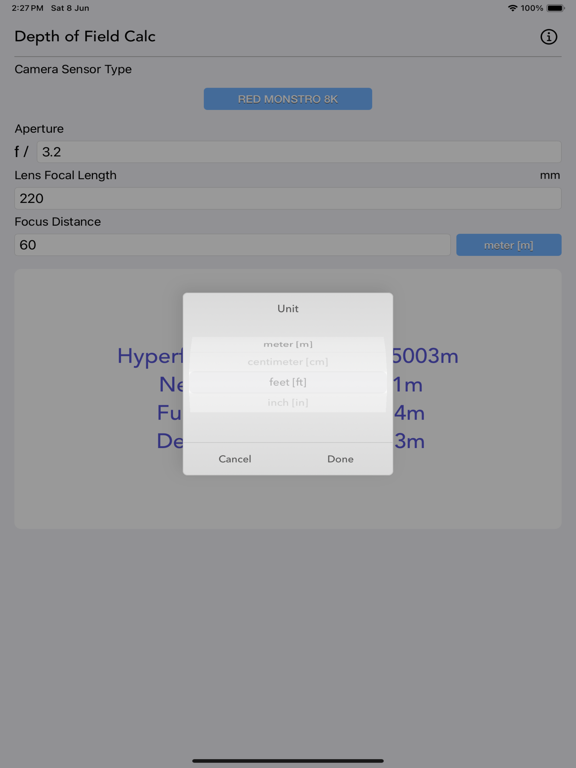 Depth_of_Field_Calculator iPadOS App Screenshot 2
