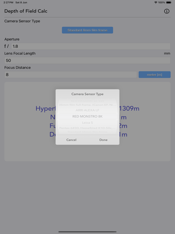 Depth_of_Field_Calculator iPadOS App Screenshot 6