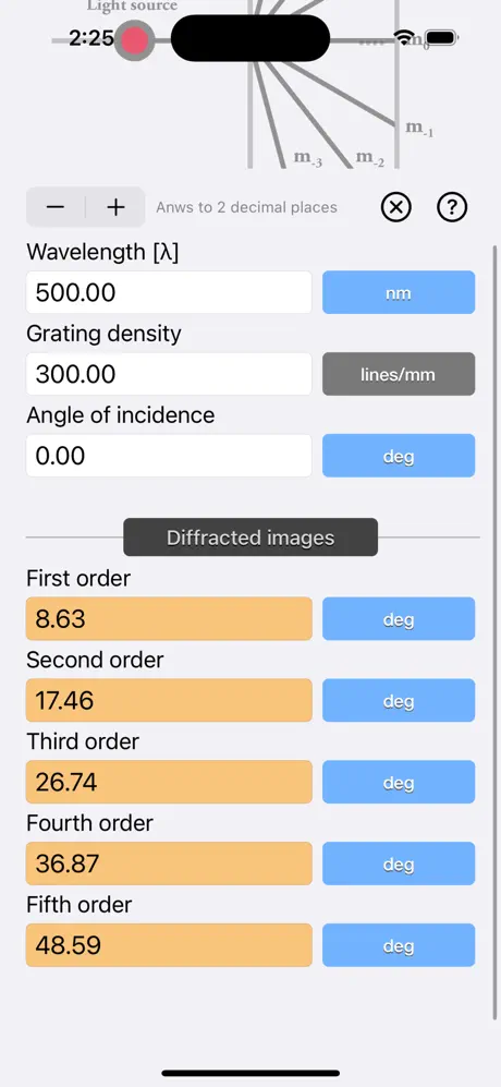 Diffraction_Grating_Calculator iOS App Screenshot 2