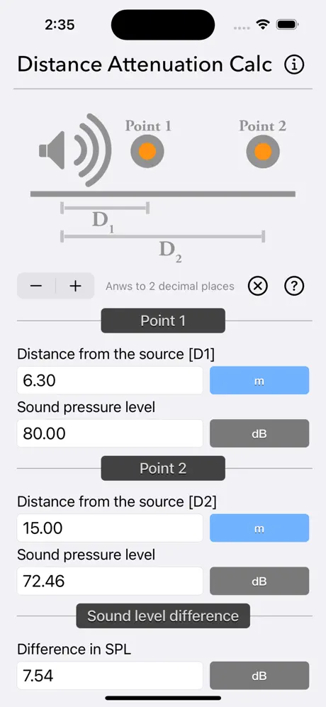 Distance_Attenuation_Calc iOS App Screenshot 1
