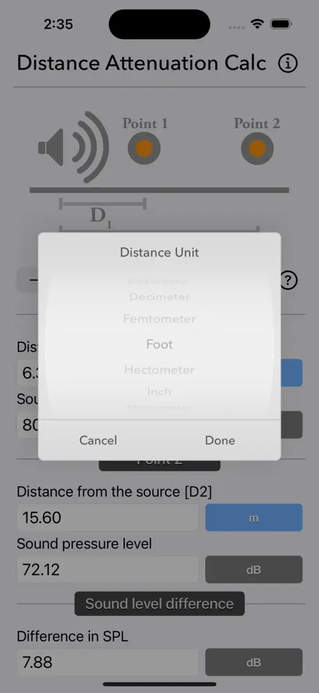 Distance_Attenuation_Calc iOS App Screenshot 2