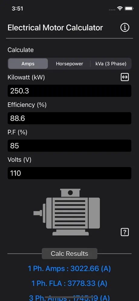 Electrical_Motor_Calculator iOS App Screenshot 1
