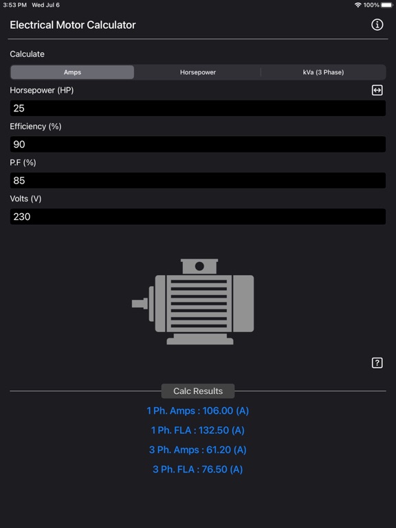 Electrical_Motor_Calculator iPadOS App Screenshot 1
