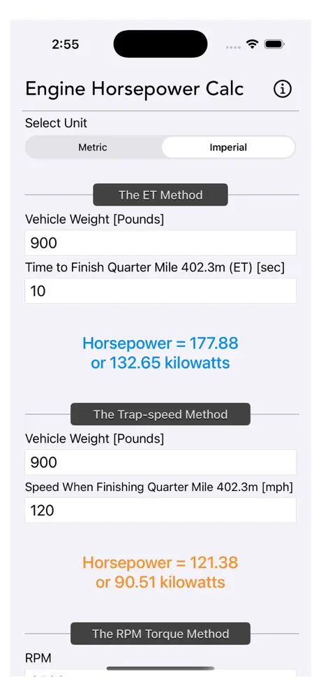 Engine_Horsepower_Calculator iOS App Screenshot 1