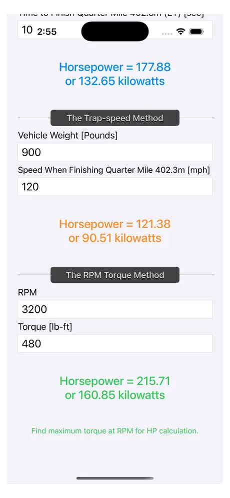 Engine_Horsepower_Calculator iOS App Screenshot 2
