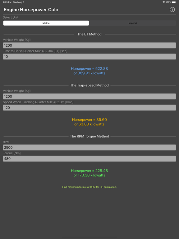 Engine_Horsepower_Calculator iPadOS App Screenshot 1