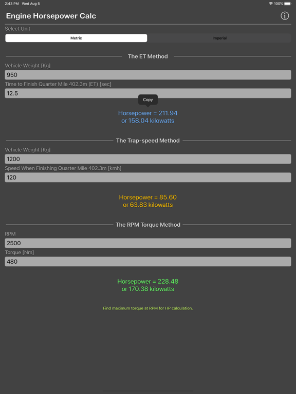 Engine_Horsepower_Calculator iPadOS App Screenshot 2