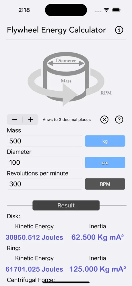 Flywheel_Energy_Calculator iOS App Screenshot 1