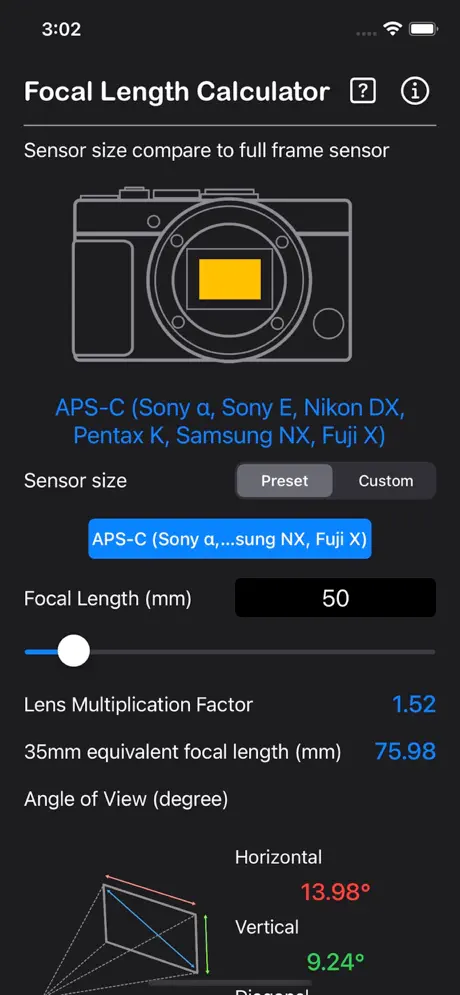 Focal_Length_Calculator iOS App Screenshot 1