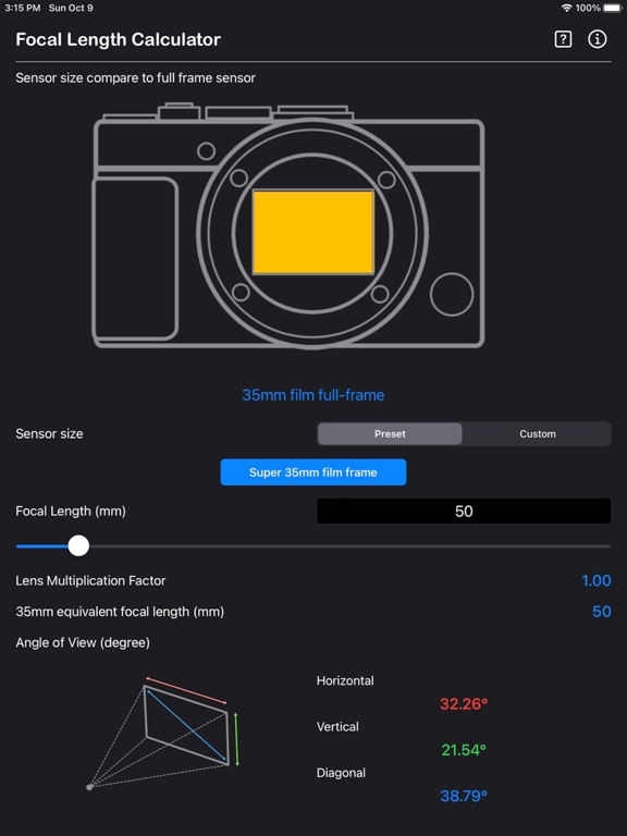 Focal_Length_Calculator iPadOS App Screenshot 1