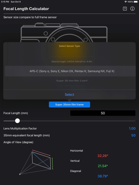 Focal_Length_Calculator iPadOS App Screenshot 2