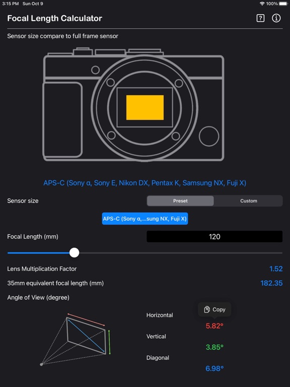 Focal_Length_Calculator iPadOS App Screenshot 3