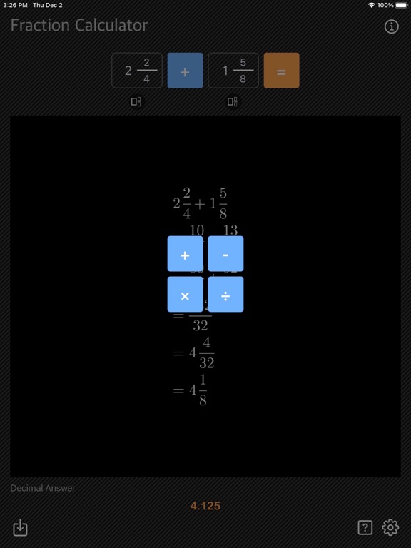 Fraction_Calculator_Math iPadOS App Screenshot 2