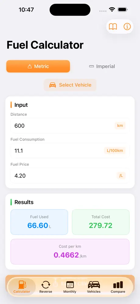 Fuel_Cost_Calc iOS App Screenshot 1