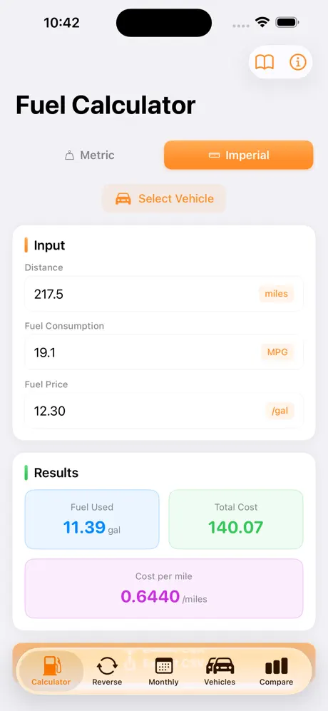 Fuel_Cost_Calc iOS App Screenshot 2