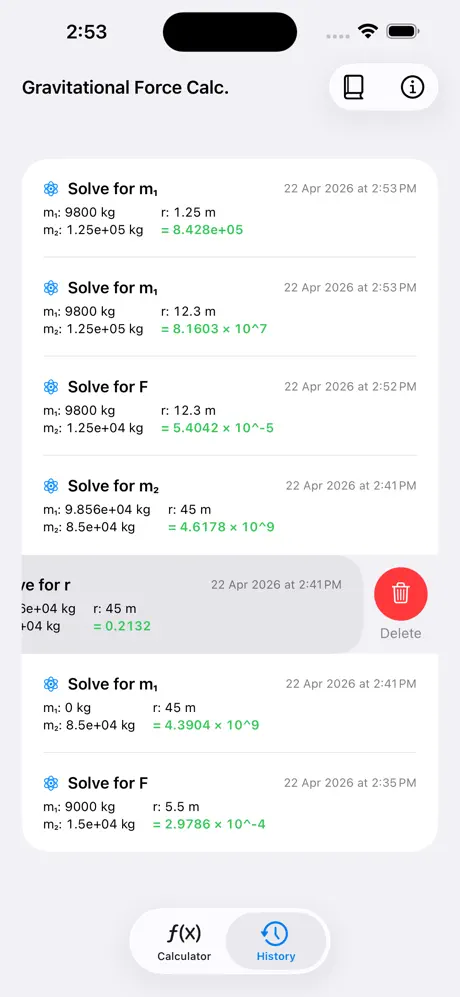 Gravitational_Force_Calculator iOS App Screenshot 3