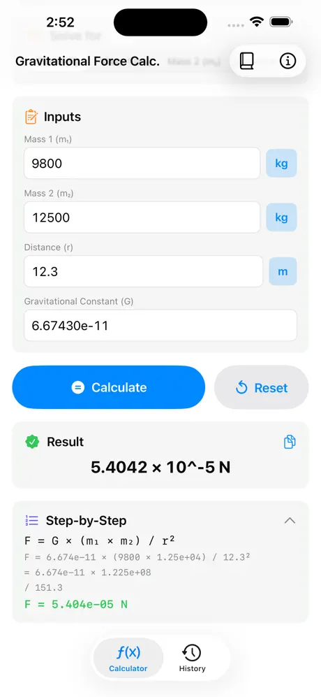Gravitational_Force_Calculator iOS App Screenshot 5