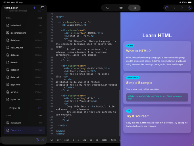 Html_Editor_Plus iPadOS App Screenshot 1