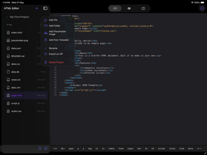 Html_Editor_Plus iPadOS App Screenshot 4