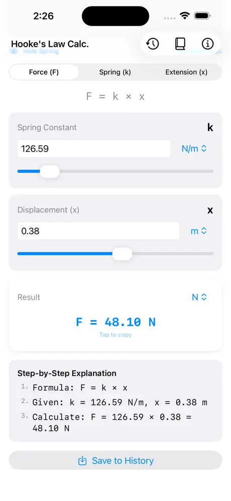 Hooke_Law_Calculator iOS App Screenshot 2