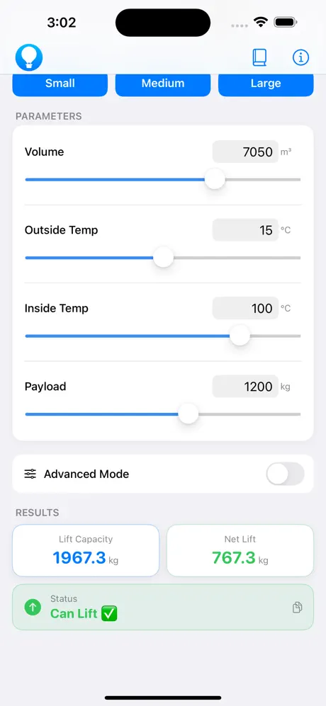 Hot_Air_Balloon_Lift_Calc iOS App Screenshot 2
