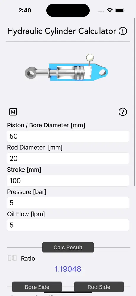 Hydraulic_Cylinder_Calc iOS App Screenshot 1