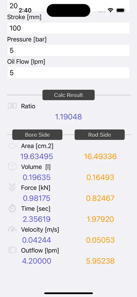 Hydraulic_Cylinder_Calc iOS App Screenshot 2