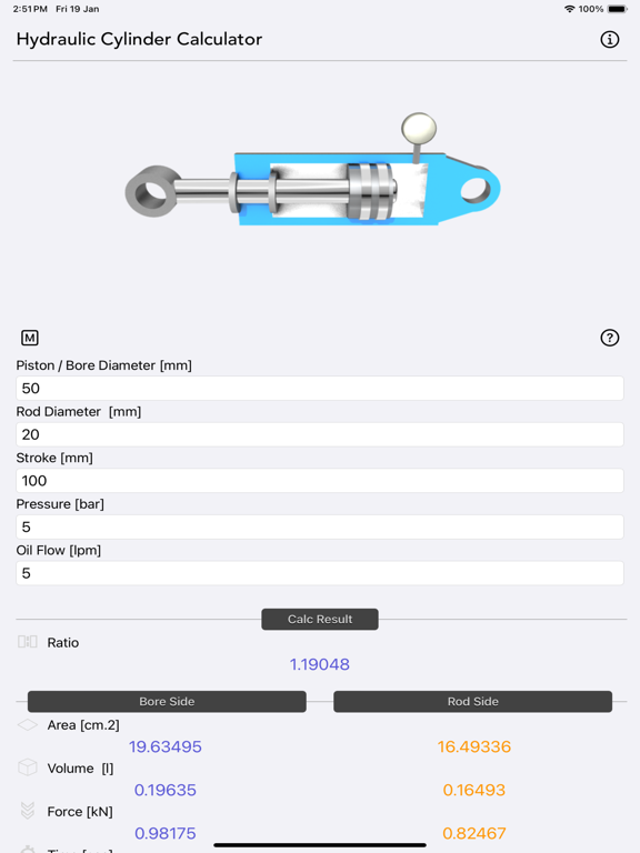 Hydraulic_Cylinder_Calc iPadOS App Screenshot 1