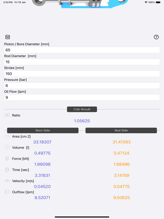 Hydraulic_Cylinder_Calc iPadOS App Screenshot 2