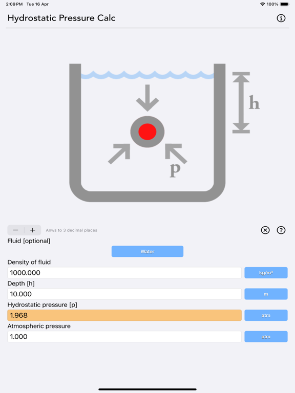 Hydrostatic_Pressure_Calc iPadOS App Screenshot 1