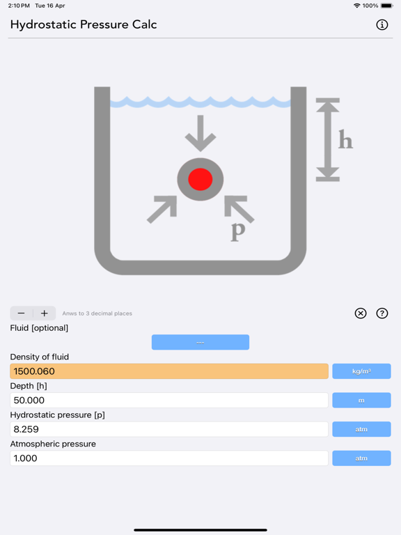 Hydrostatic_Pressure_Calc iPadOS App Screenshot 3
