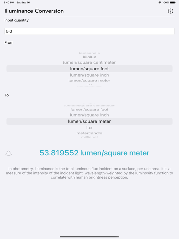 Illuminance_Conversion iPadOS App Screenshot 1