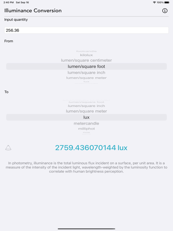 Illuminance_Conversion iPadOS App Screenshot 2