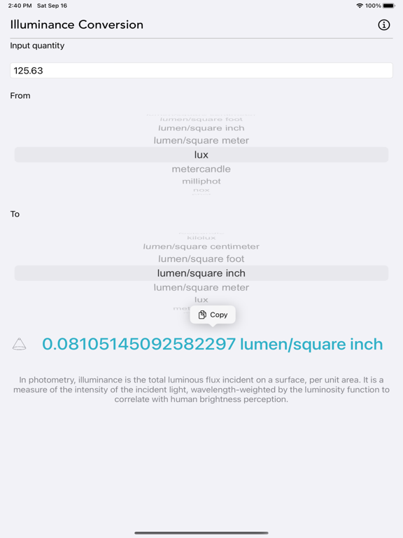 Illuminance_Conversion iPadOS App Screenshot 3