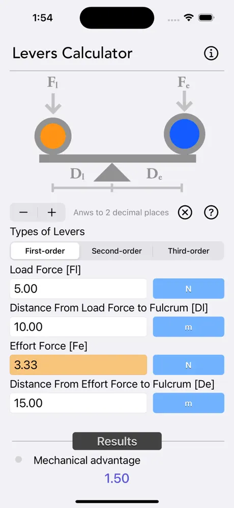 Levers_Calculator iOS App Screenshot 1