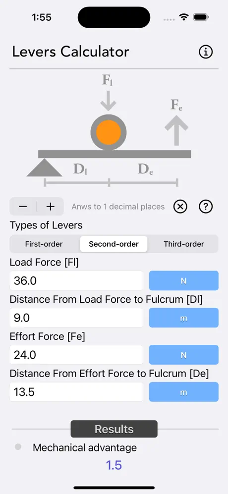 Levers_Calculator iOS App Screenshot 2