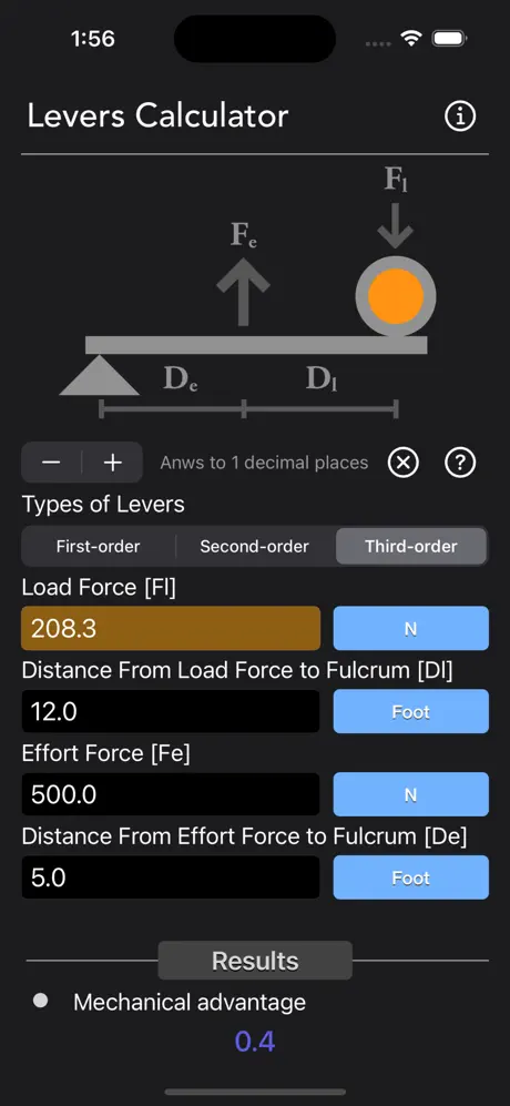 Levers_Calculator iOS App Screenshot 6