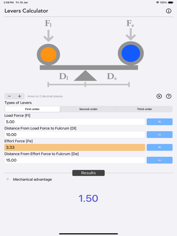 Levers_Calculator iPadOS App Screenshot 1