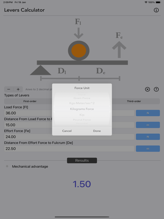 Levers_Calculator iPadOS App Screenshot 2